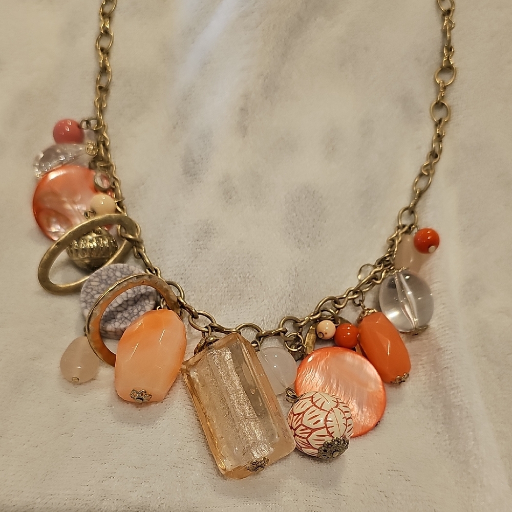 Premier Designs Gold Necklace with Orange Tone Charms - Picture 3 of 8